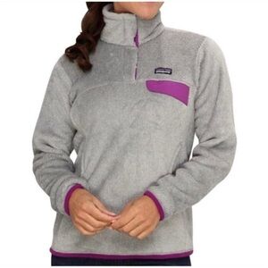Patagonia Sweater Gray Purple Re-Tool Snap T Fleece Pullover Small